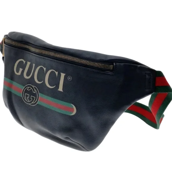 GUCCI LARGE Printed (Unisex) Black Leather Belt / Waist Bag with COA - Picture 2 of 15
